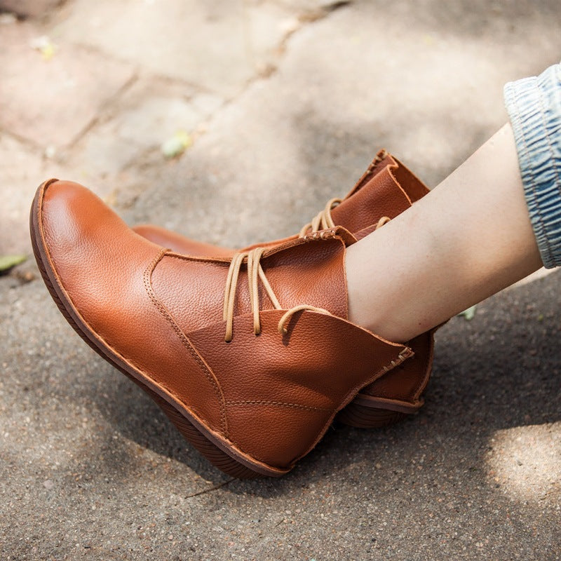 Handmade Green Shoes Ankle Boots Flat Retro Leather Shoes