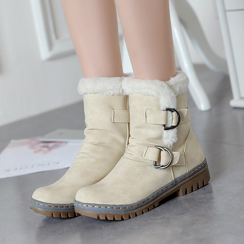 Snow Boots Flats Fur Warm Winter Buckle Slip on Shoes