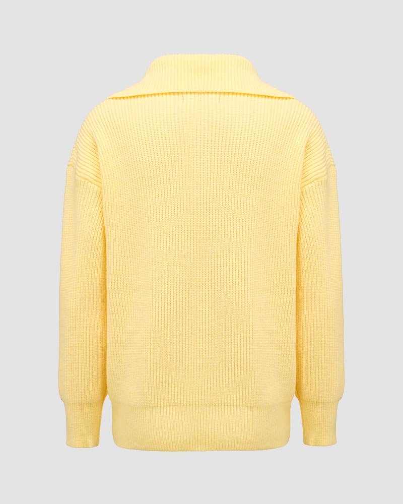 Glosst Ribbed Lapel Zip Sweater