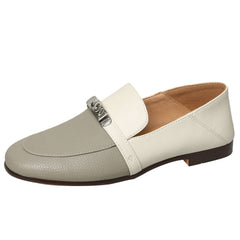 Leather Loafers Metal Locking Classic Leather Flat Shoes