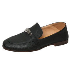 Leather Loafers Metal Locking Classic Leather Flat Shoes