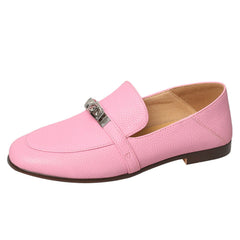 Leather Loafers Metal Locking Classic Leather Flat Shoes