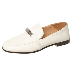 Leather Loafers Metal Locking Classic Leather Flat Shoes
