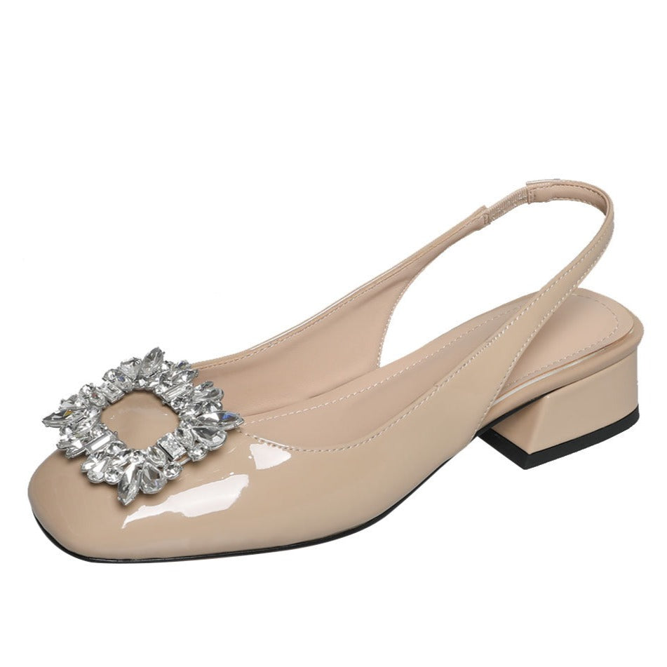 Summer Rhinestones Square Toe Daily Sandals