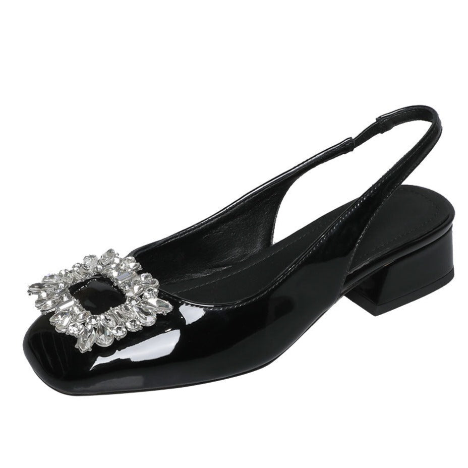 Summer Rhinestones Square Toe Daily Sandals