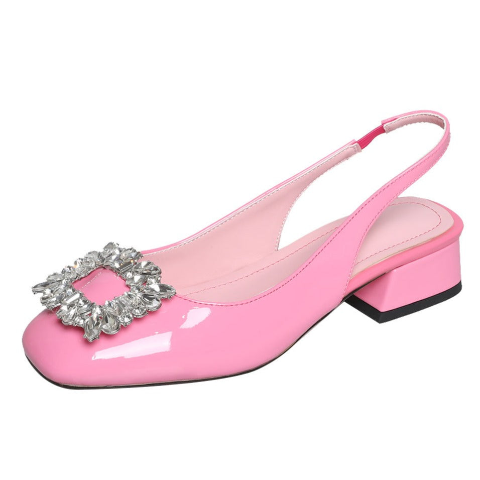 Summer Rhinestones Square Toe Daily Sandals