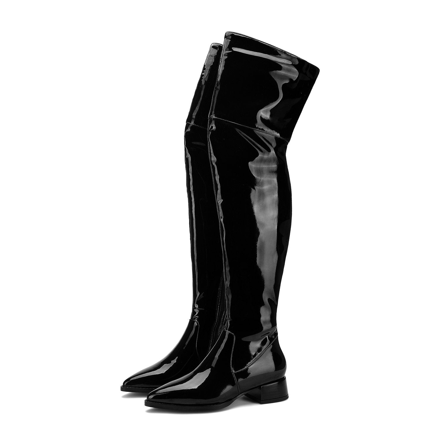 Thigh High Boots No Heel Patent Leather Elastic Boots Plus Size