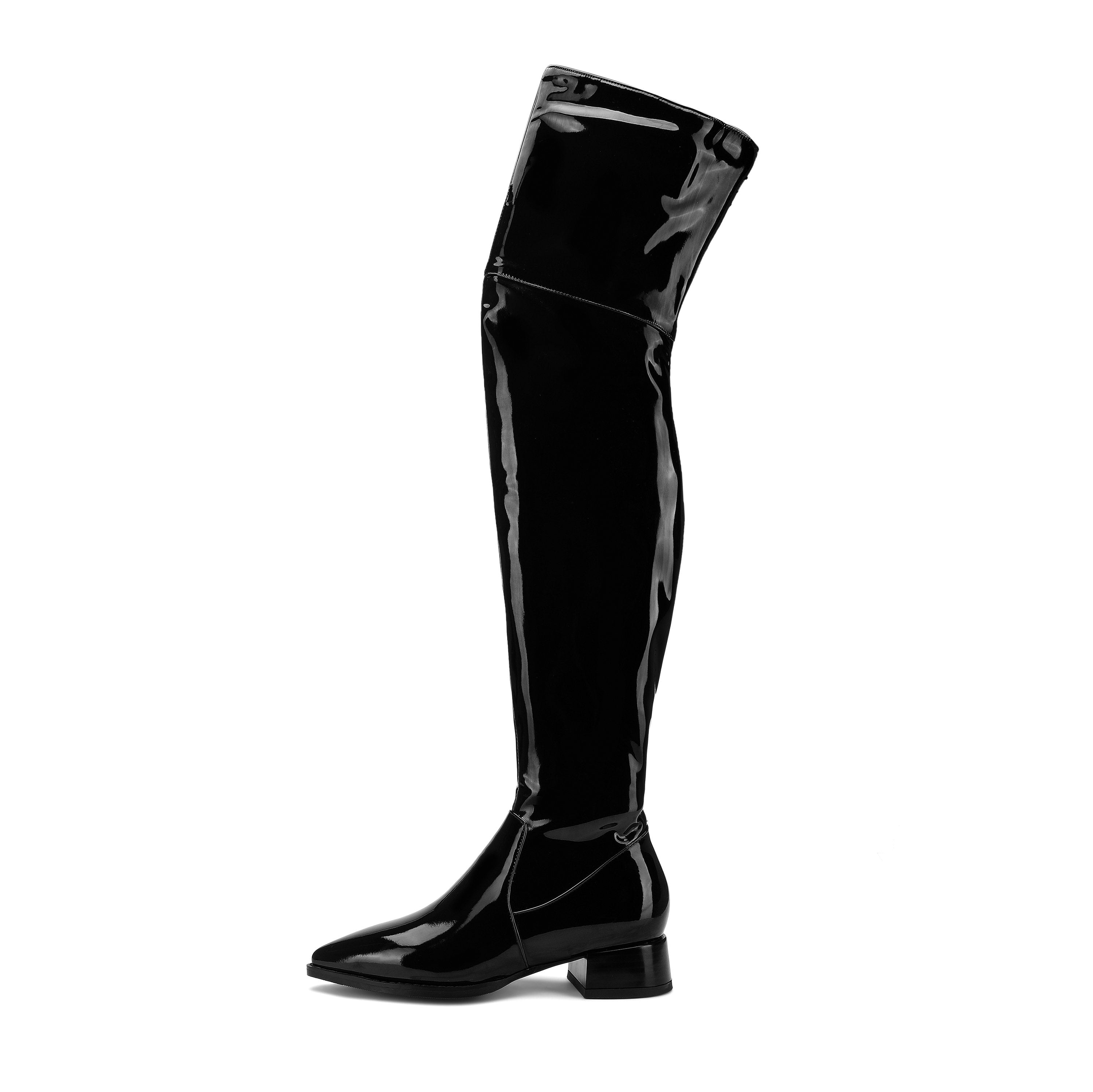 Thigh High Boots No Heel Patent Leather Elastic Boots Plus Size