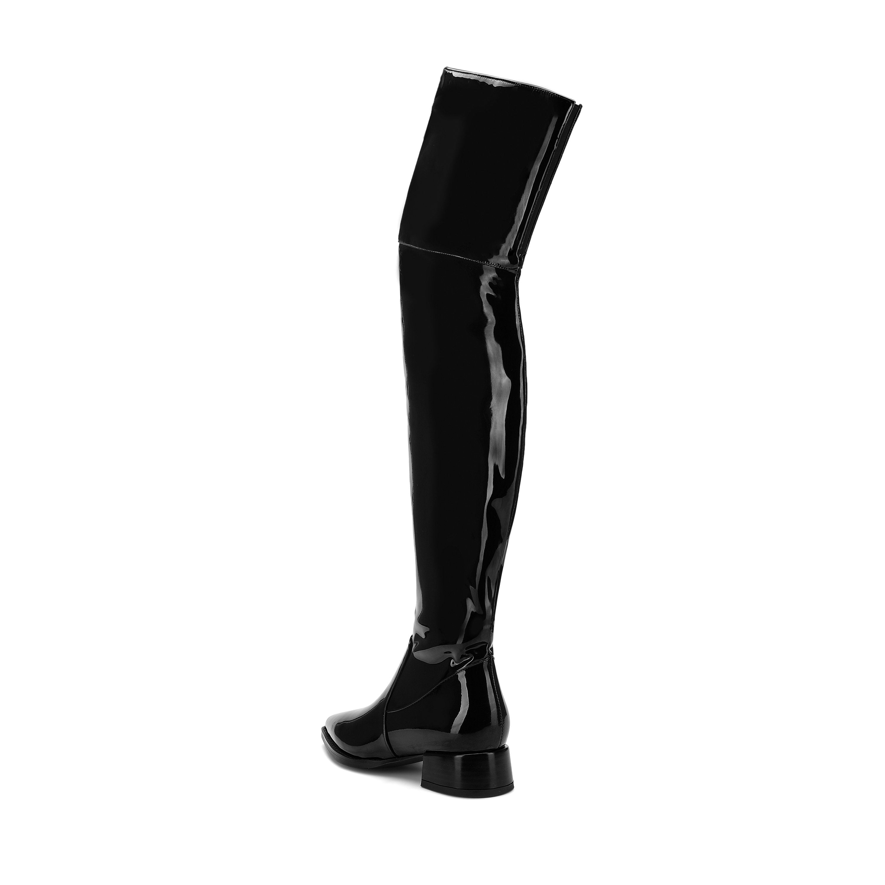 Thigh High Boots No Heel Patent Leather Elastic Boots Plus Size