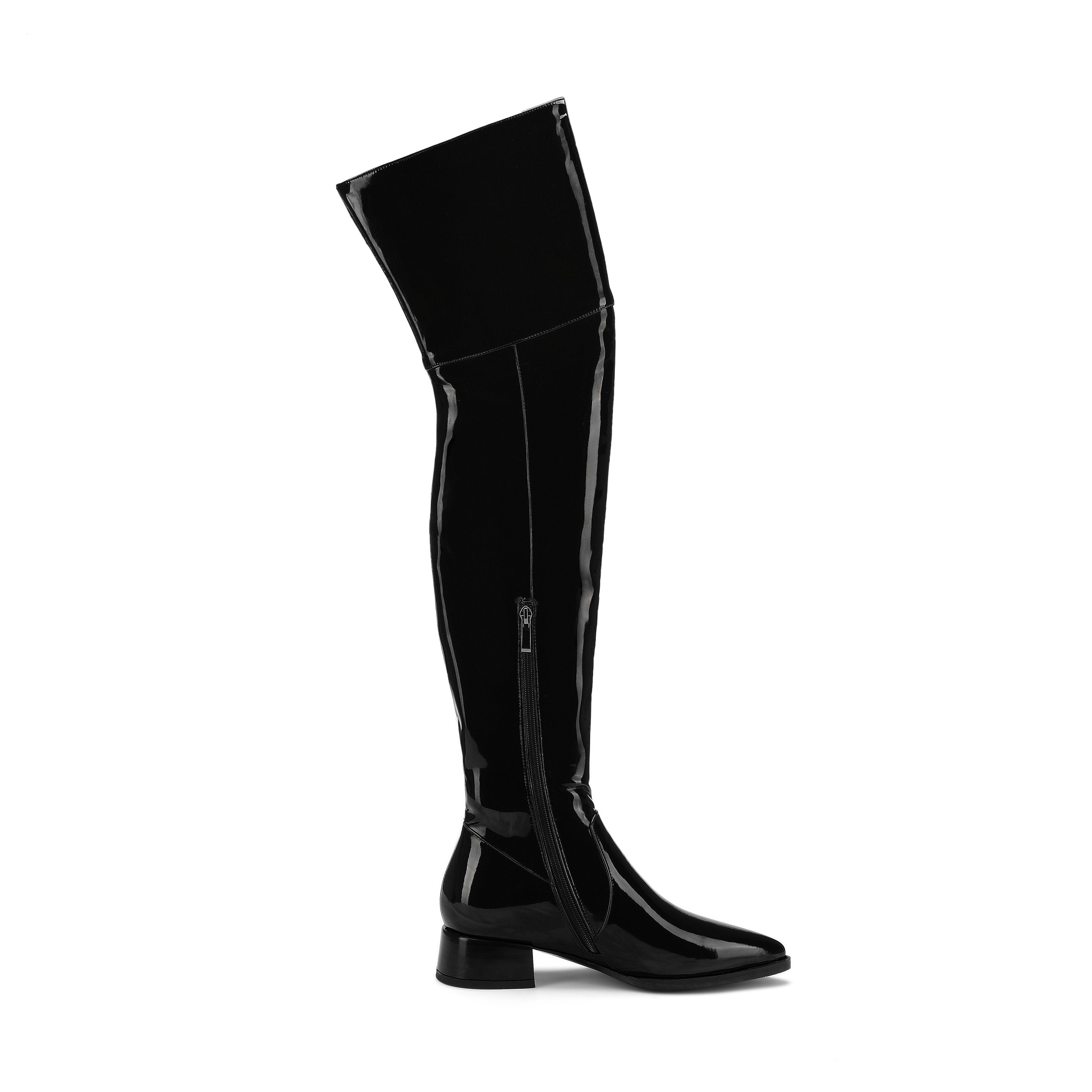 Thigh High Boots No Heel Patent Leather Elastic Boots Plus Size