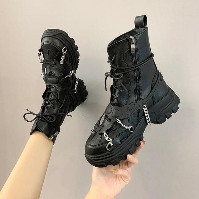 Punk Chain Platform Ankle Boots