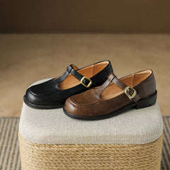 Women's Classic T-Strap Mary Jane Flats Leather Uniform Dress Shoes