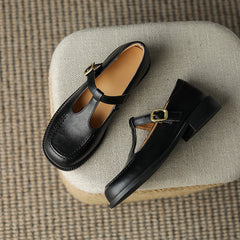 Women's Classic T-Strap Mary Jane Flats Leather Uniform Dress Shoes