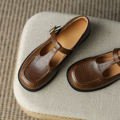 Women's Classic T-Strap Mary Jane Flats Leather Uniform Dress Shoes