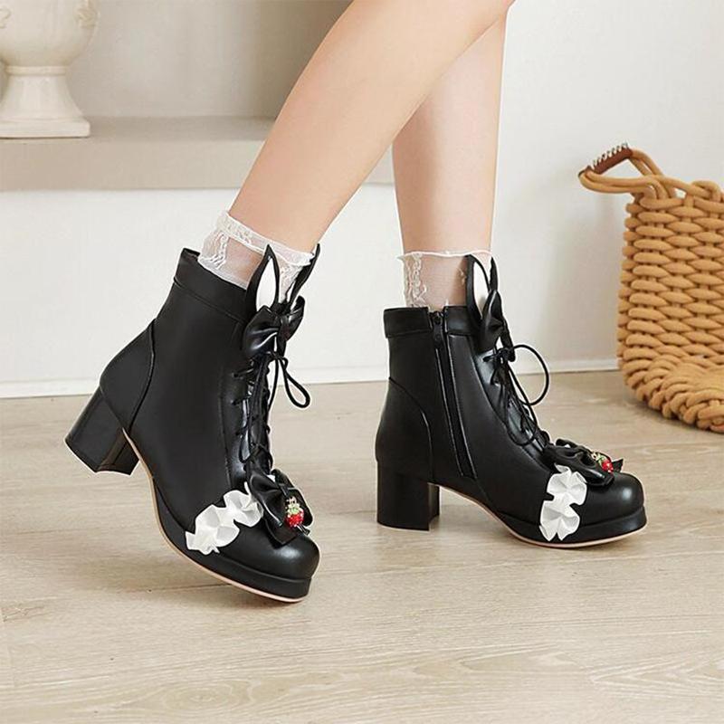 Bow Knot Sweet Strawberry Lace Up Boots