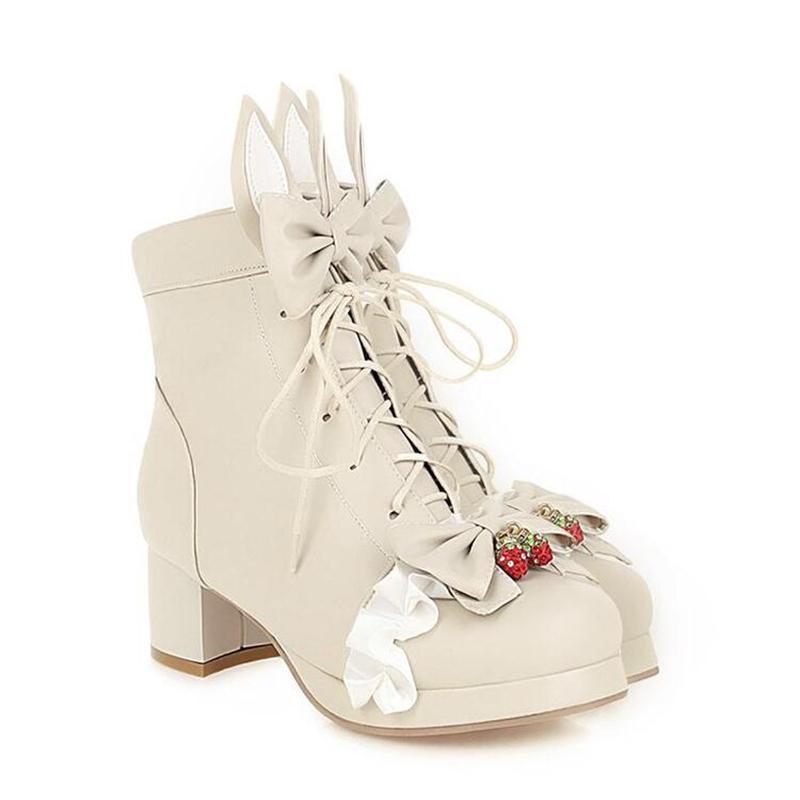 Bow Knot Sweet Strawberry Lace Up Boots