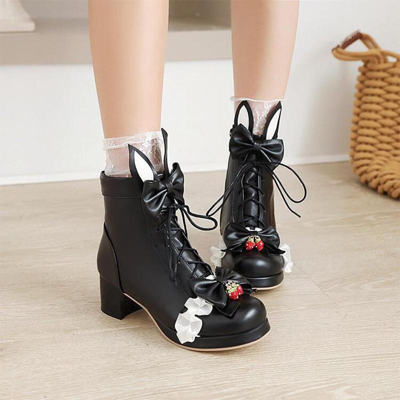 Bow Knot Sweet Strawberry Lace Up Boots