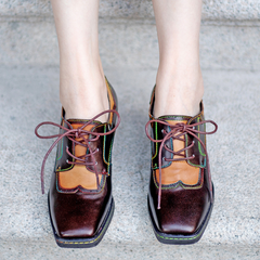 Leather Embossed Low Heel Oxford Shoes