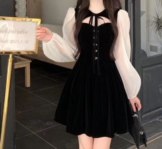 Kpop Velvet Black Party Dress