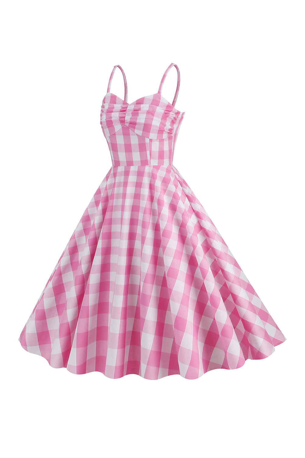 Vestido a cuadros con tirantes finos de los años 50