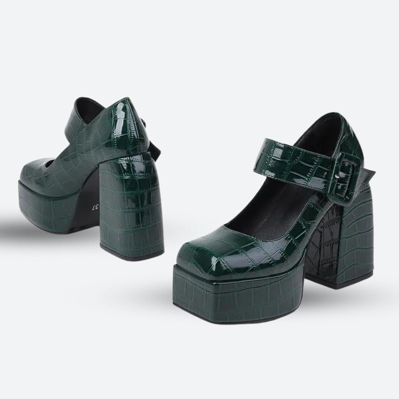 Crocodile Square Toe Platform High Heels