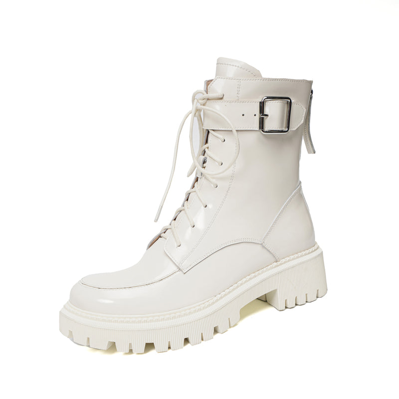 Leather Combat Winter Fleece Lined Snow Boots