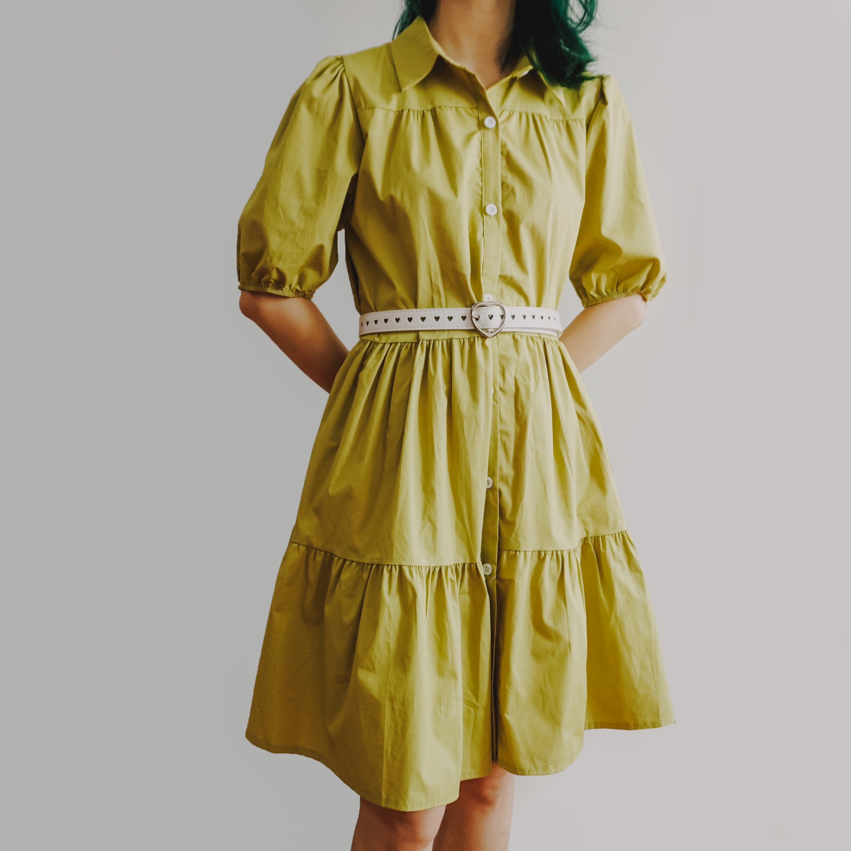 Cute Fashion Puff Sleeve Tiered Shirt Dress