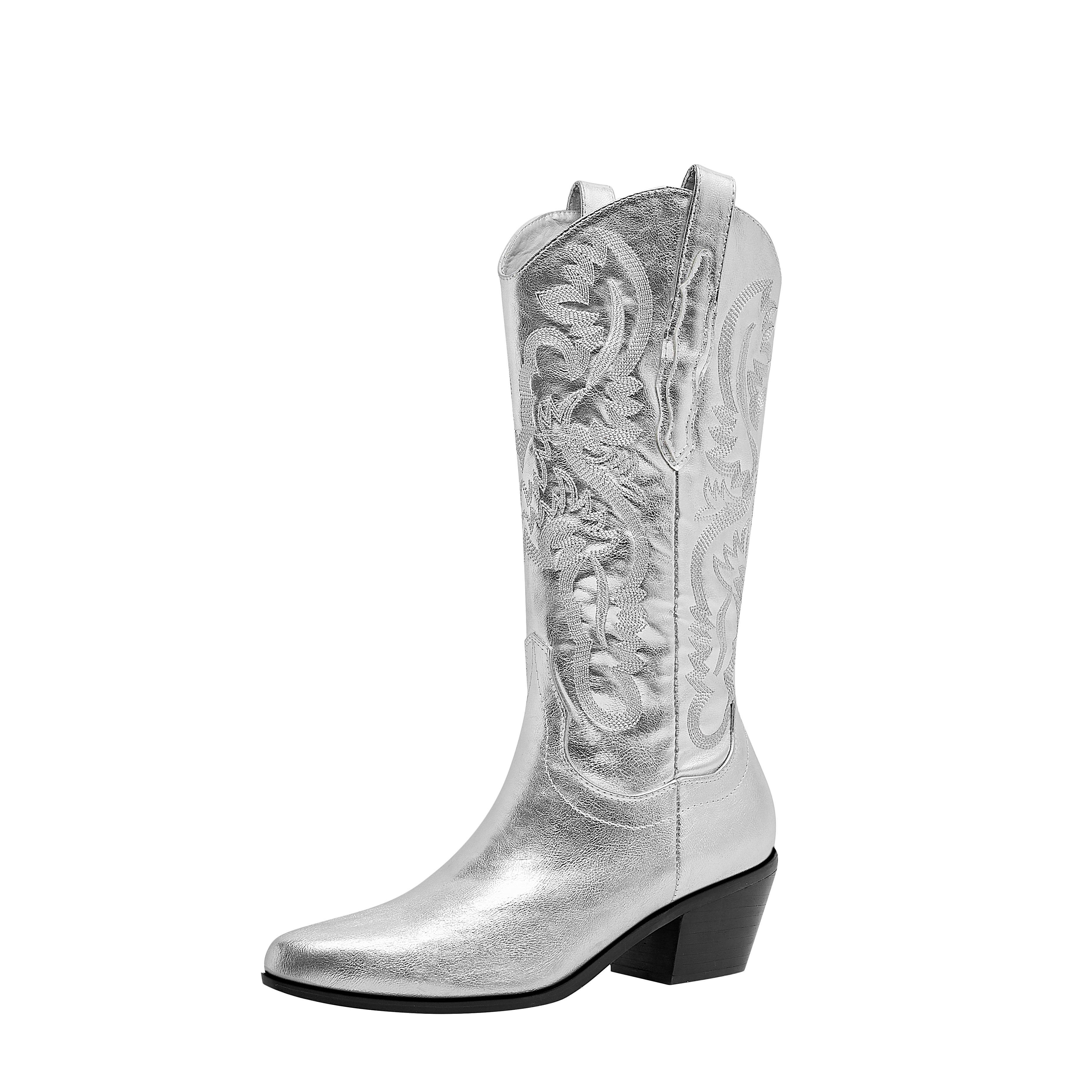 Women's Cowgirl Boots Vintage Western Embroidery Metallic Cowboy Boots