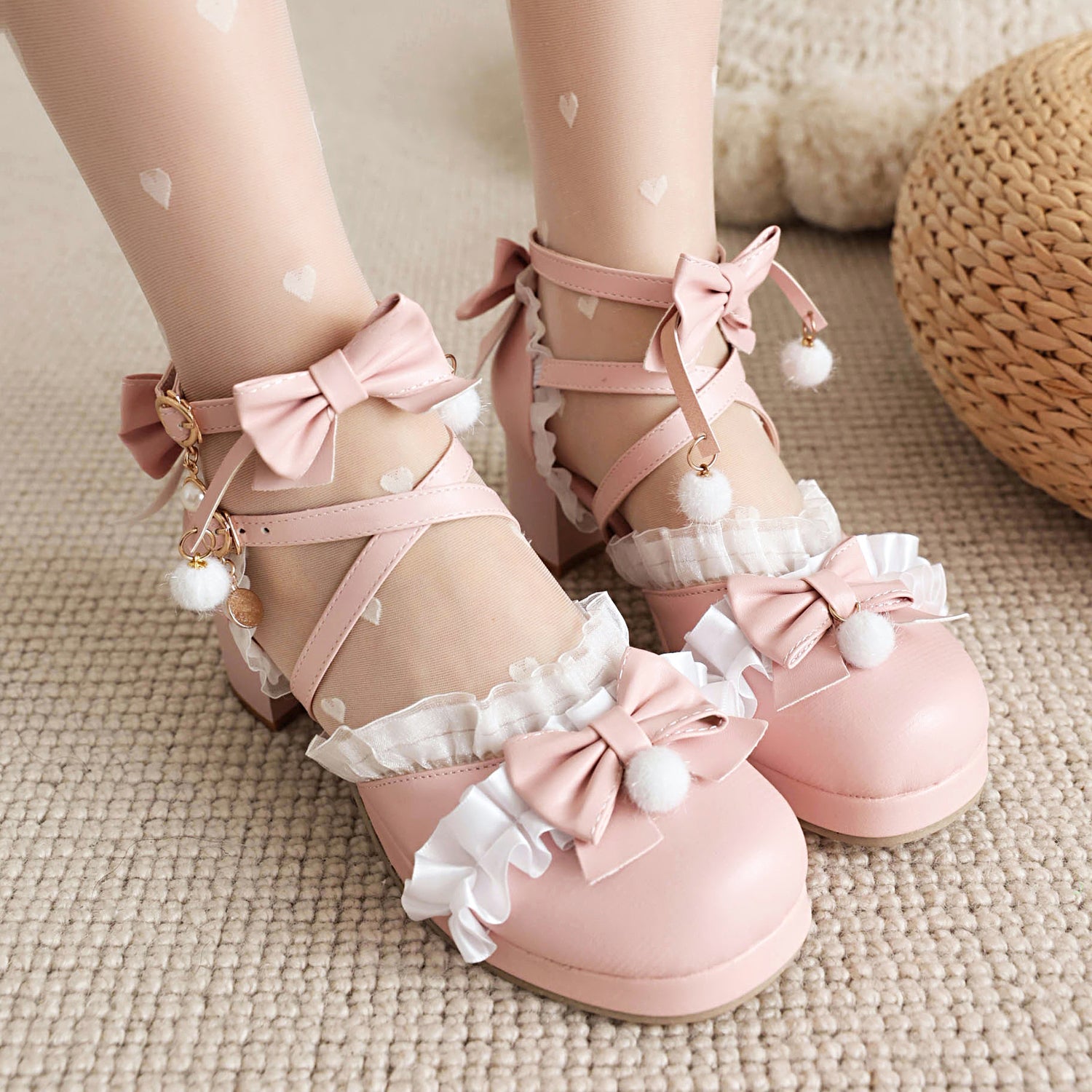 Bow Round Toe Cross Strap Lolita Japanese Mary Jane Shoes