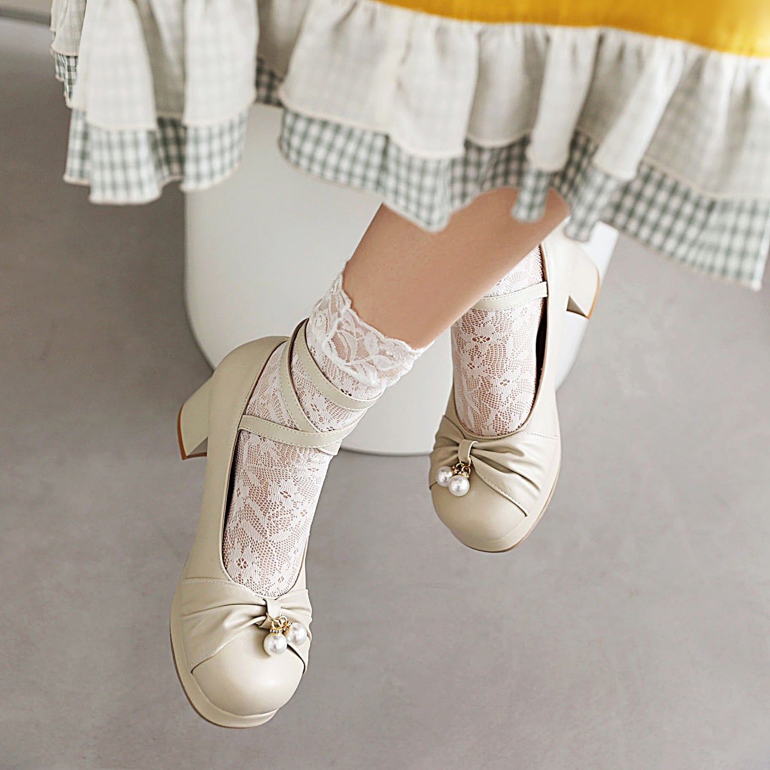 Cute Pearl Cross Strap Lolita Japanese Mary Jane Shoes