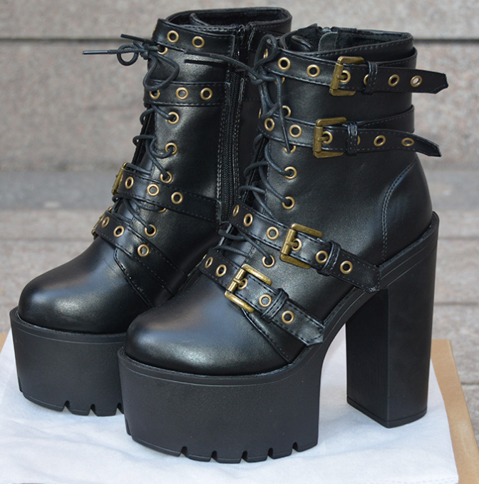 Gothic Platform Rivet Black Zipper Boots