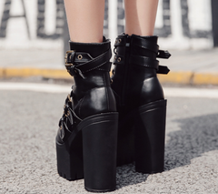 Gothic Platform Rivet Black Zipper Boots