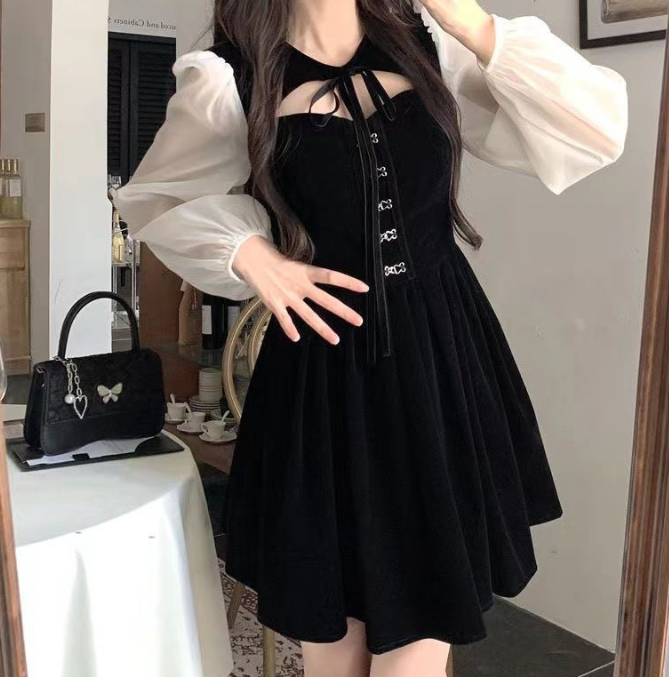 Kpop Velvet Black Party Dress