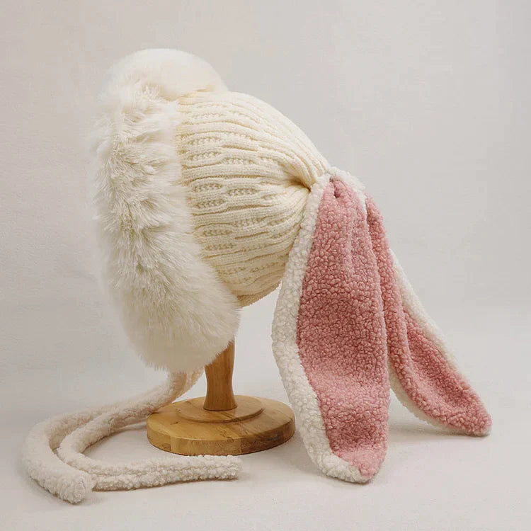 Winter Plush Knitted Beanie Hat Rabbit Ear Hats for Girls