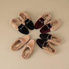 Handmade Velvet Fur Lined Loafer Mule