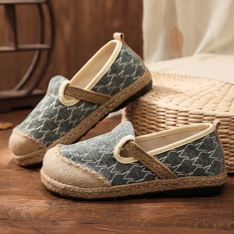 National Style Flats Slip On Shoes Woven Loafers