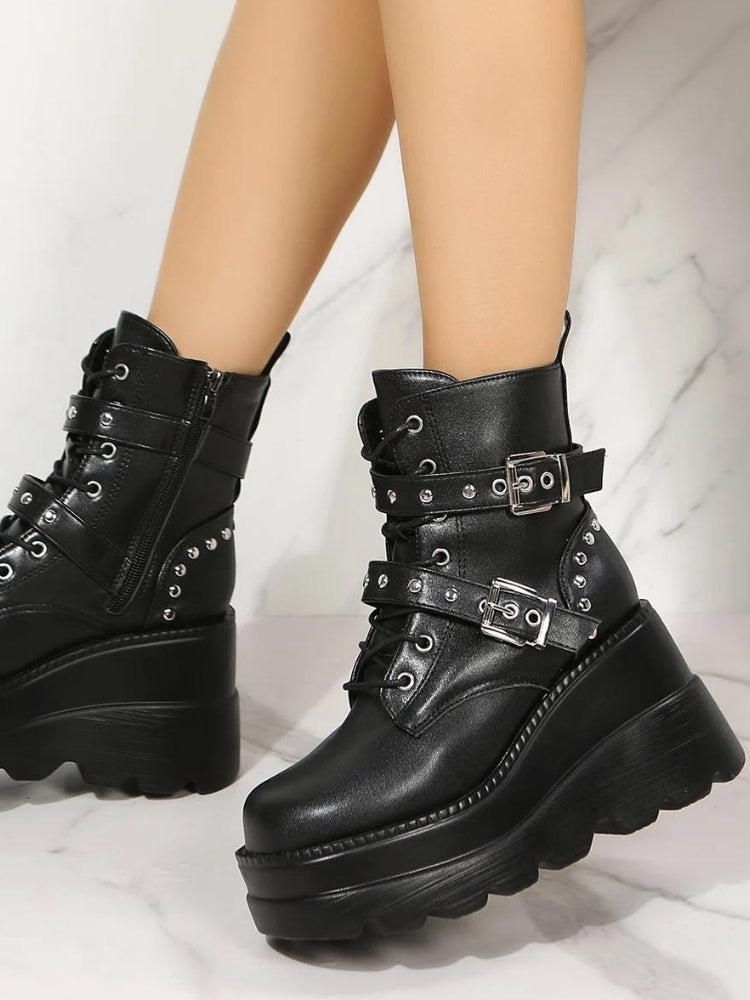 Grunge Belted Platform Boots