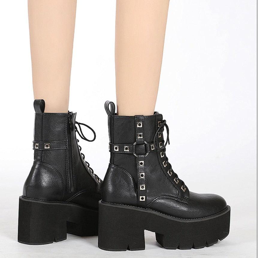 Platform Boots Ankle Boots Goth Chunky Heel Combat Boots Lace Up Zip Knight Booties