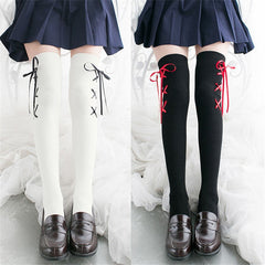 Cute Japanese Cross Ribbon Over Knee Socks