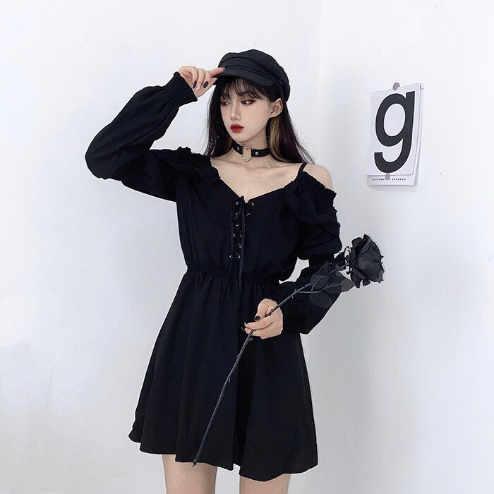 Alt Gothic Dark Off-the-shoulder Lace up Dress