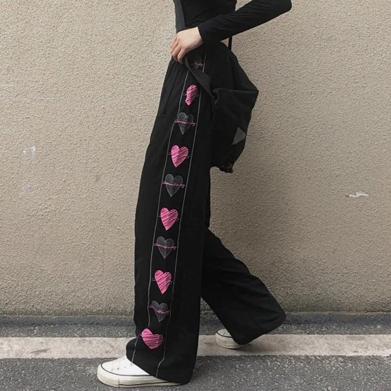 Pink Heart Pants High Waisted Straight Leg Girls Fashion