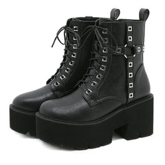 Platform Boots Ankle Boots Goth Chunky Heel Combat Boots Lace Up Zip Knight Booties