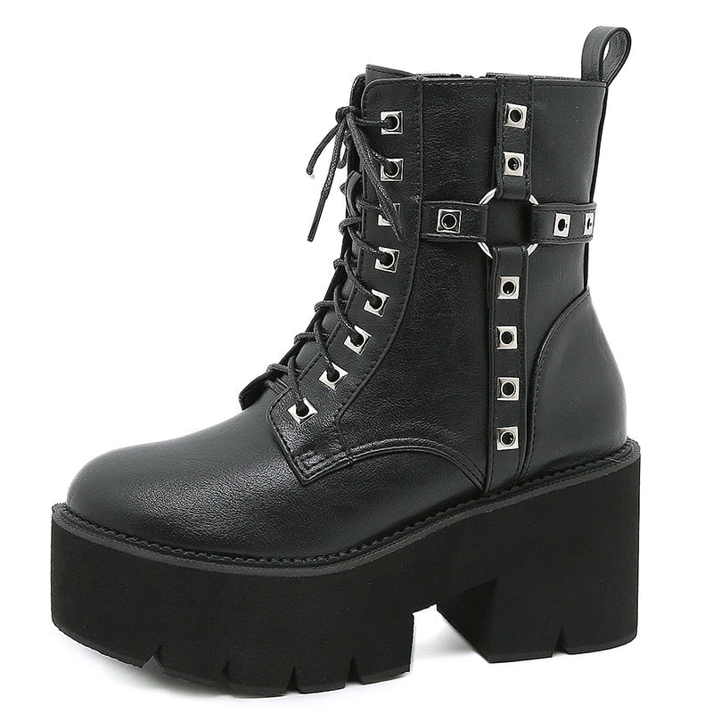 Platform Boots Ankle Boots Goth Chunky Heel Combat Boots Lace Up Zip Knight Booties