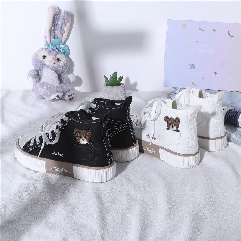 Cute Bear Canvas Sneakers High Top