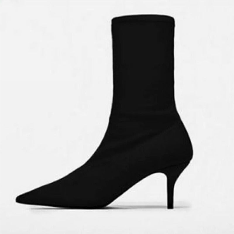 Ankle Sock Boots Stiletto Heels Pointed Toe Shoes