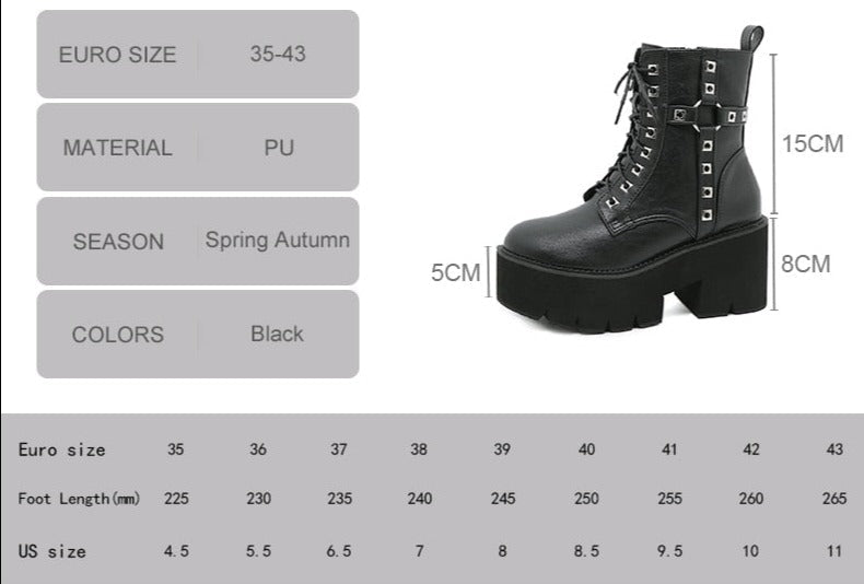 Platform Boots Ankle Boots Goth Chunky Heel Combat Boots Lace Up Zip Knight Booties