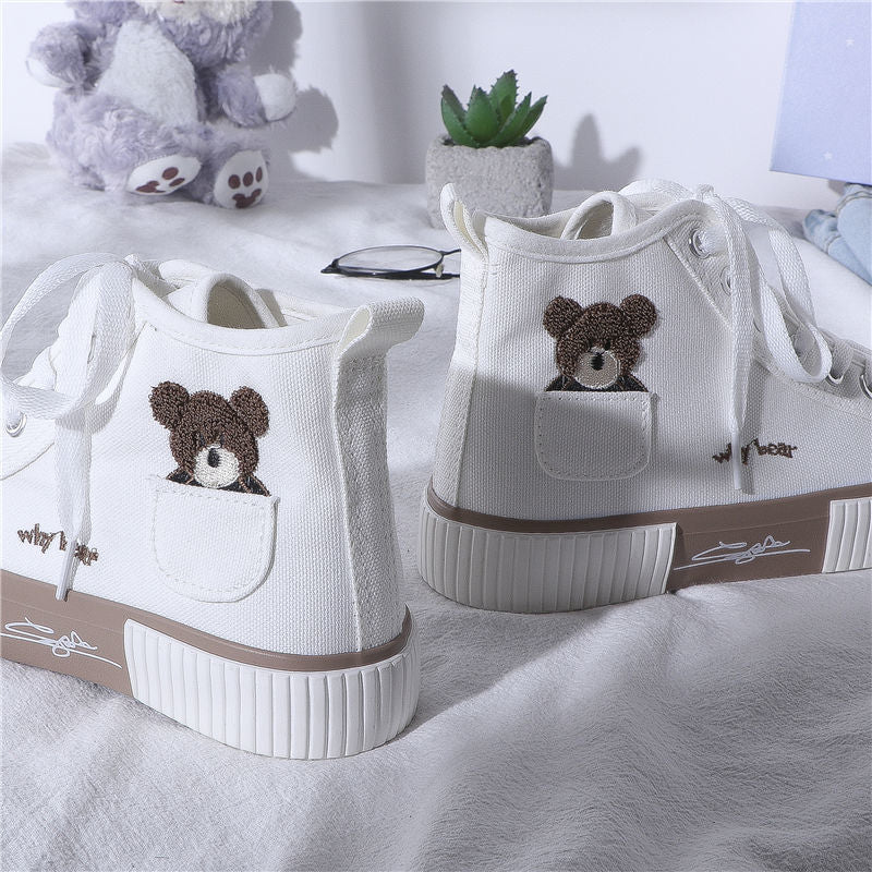 Cute Bear Canvas Sneakers High Top