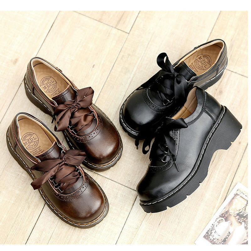 Round Toe Retro Ribbon Lace Up Oxford Shoes