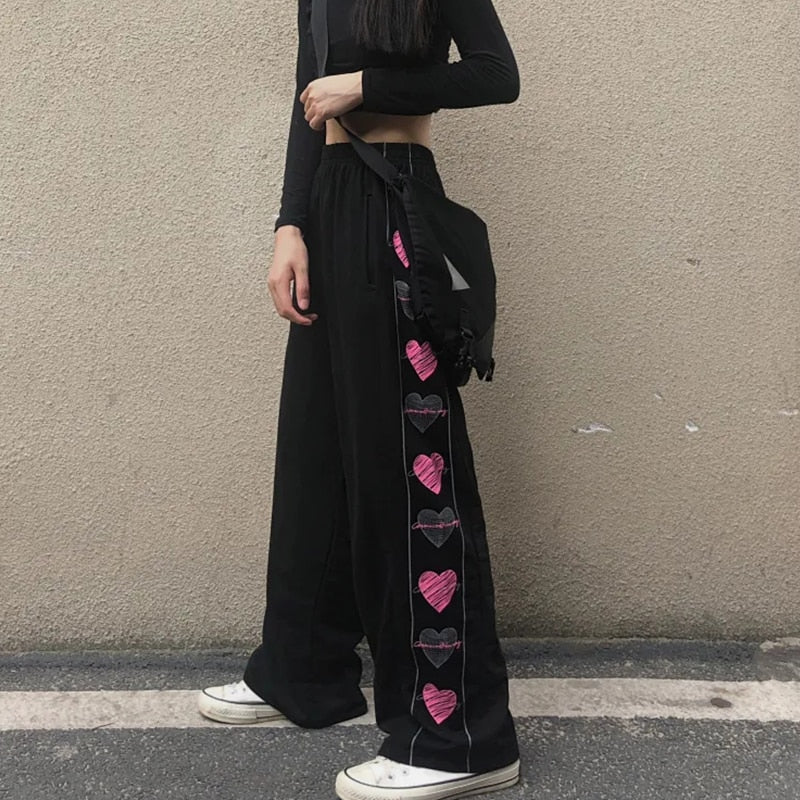 Pink Heart Pants High Waisted Straight Leg Girls Fashion