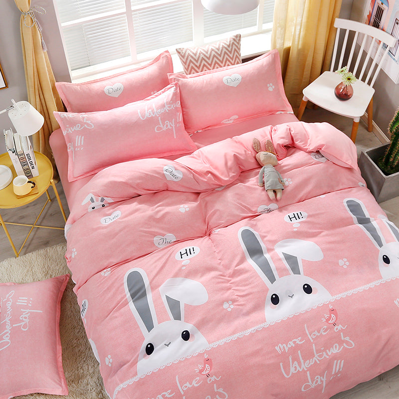 Kawaii Rabbits Print Pink Bedding Set